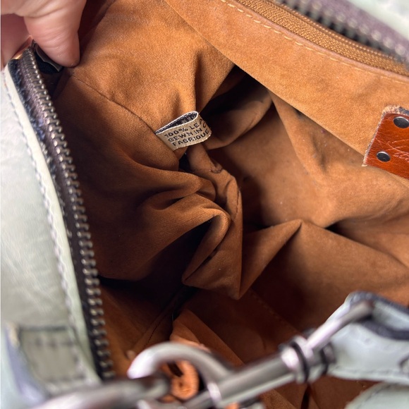 Patricia Nash Fiora Mint Green White Wax Leather Tooled Dome Satchel/Crossbody - Picture 8 of 9